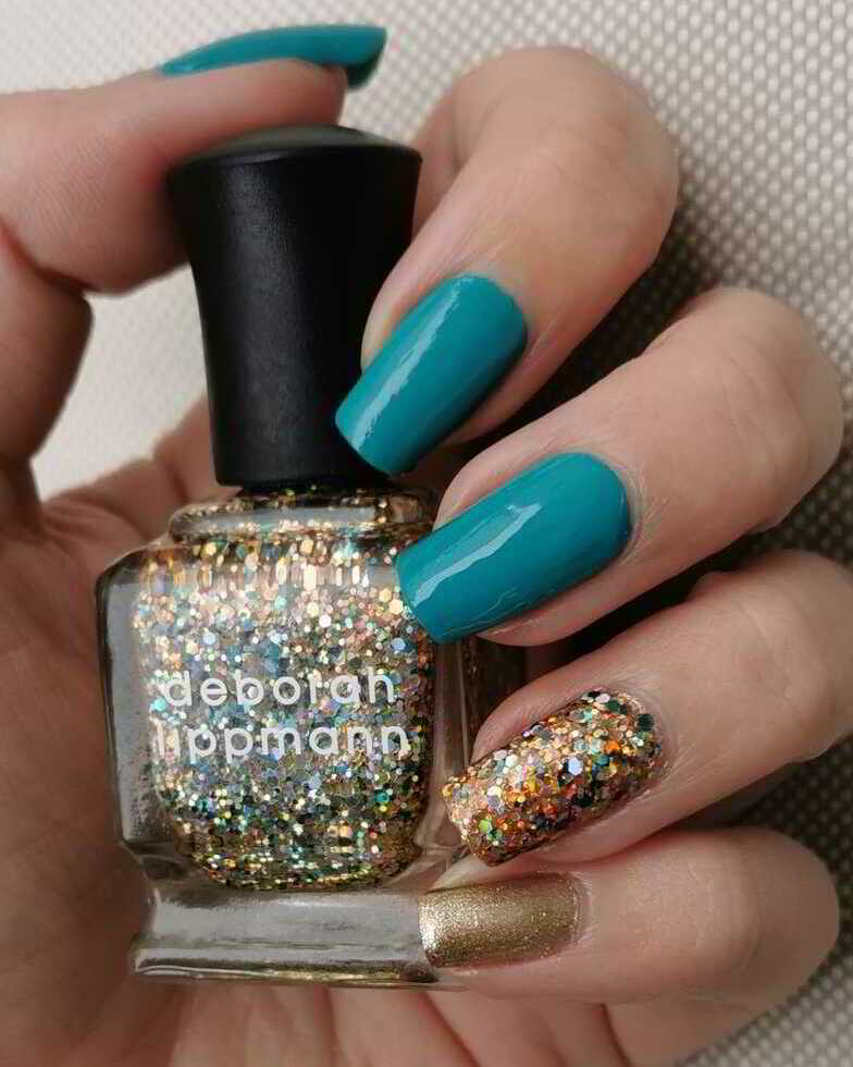 Nail polish manicure of shade Flormar M05, Deborah Lippmann Glitter and Be Gay, OPI Glitzerland, OPI Up Front and Personal, 