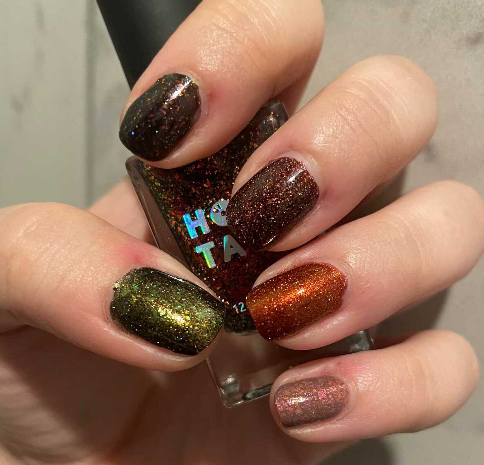 Nail polish manicure of shade Holo Taco Topaz Tears, Holo Taco Waste of Space,Holo Taco Orbite Me,Holo Taco I'm Rover It,Holo Taco Solo Mission