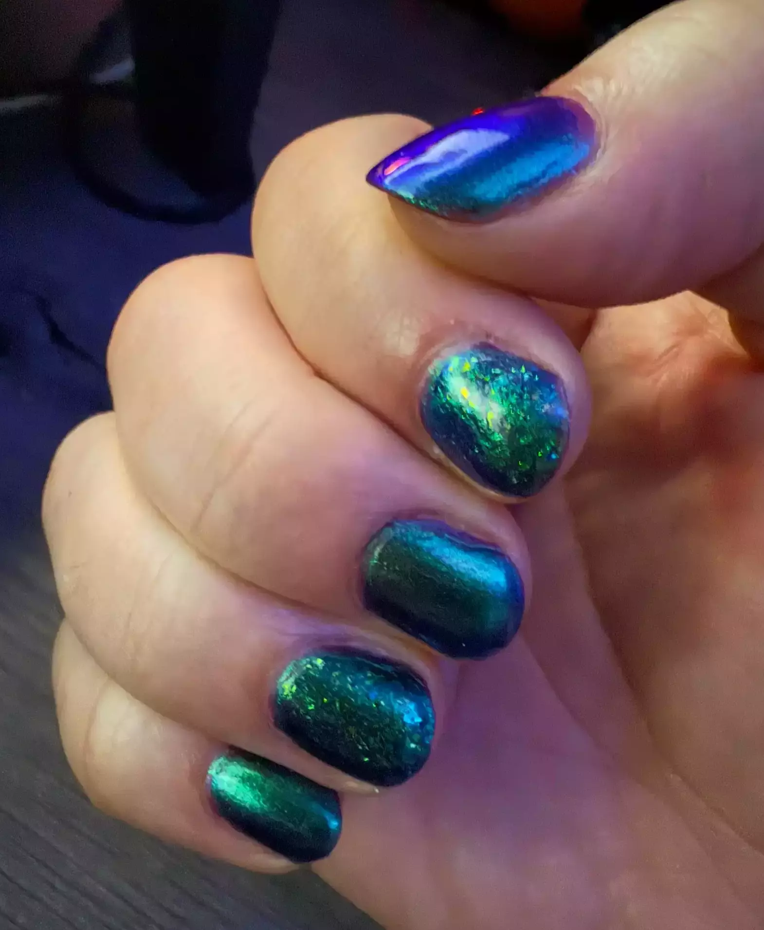 Nail polish manicure of shade Mooncat Root of All Evil, 