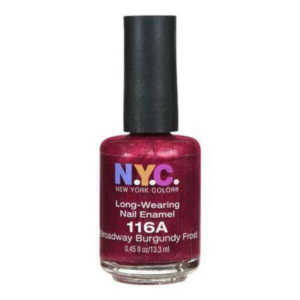 Nail polish swatch / manicure of shade NYC Broadway Burgundy Frost