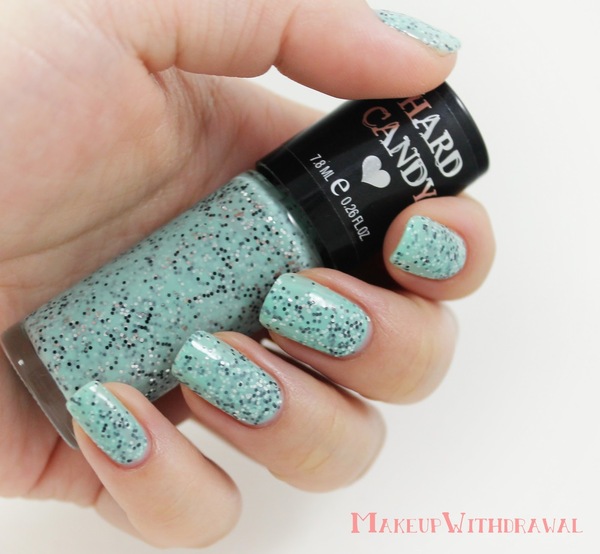 Nail polish swatch / manicure of shade Hard Candy Gummy Green