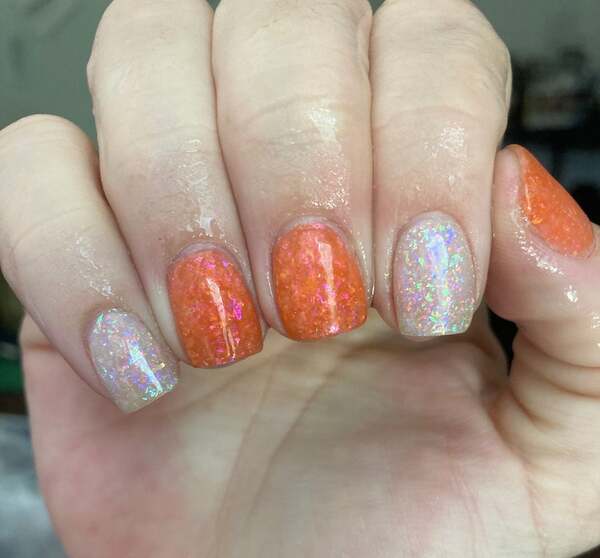 Nail polish swatch / manicure of shade Dipped in Sparkles Bajan Sunset