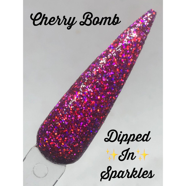 Nail polish swatch / manicure of shade Dipped in Sparkles Cherry Bomb