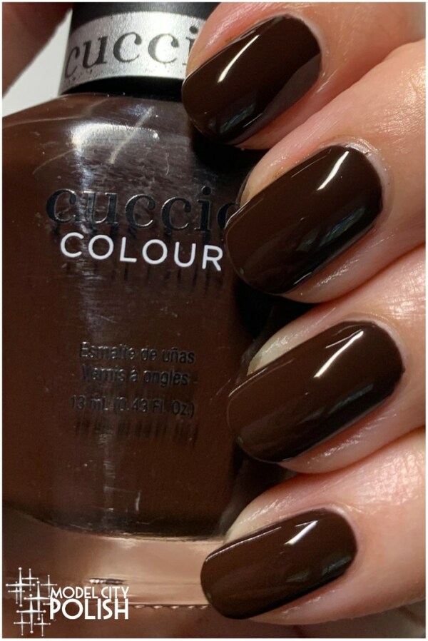 Nail polish swatch / manicure of shade Cuccio Oh fudge