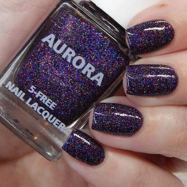 Nail polish swatch / manicure of shade Aurora DNA Sequins