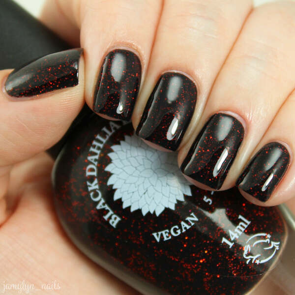 Nail polish swatch / manicure of shade Black Dahlia Lacquer Black Dahlia