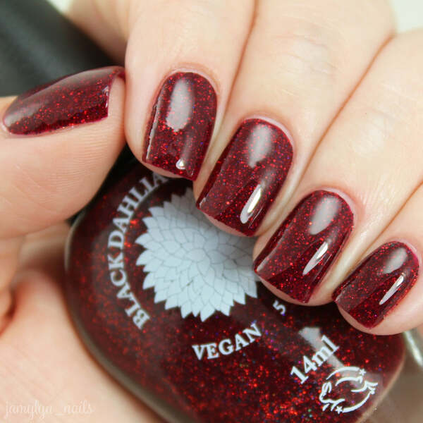 Nail polish swatch / manicure of shade Black Dahlia Lacquer Red Dahlia