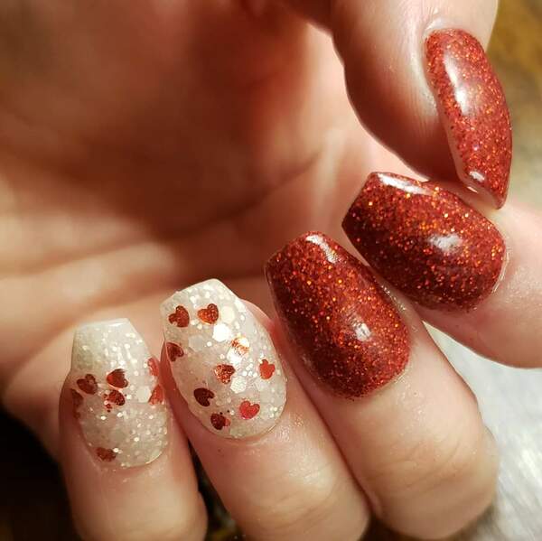 Nail polish swatch / manicure of shade Sparkle Infusion Burning Desire