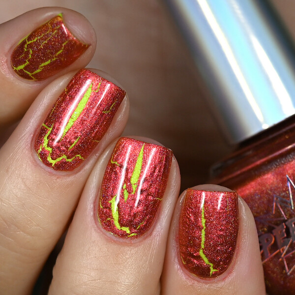 Nail polish swatch / manicure of shade SuperChic Lacquer Fire Crackle