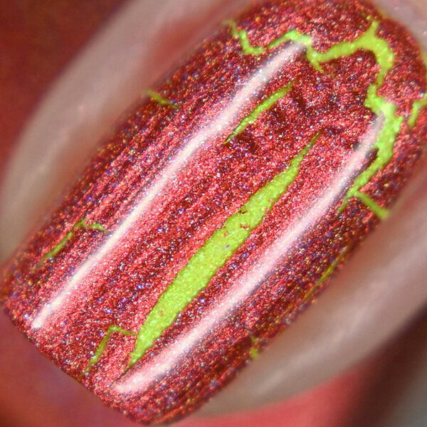 Nail polish swatch / manicure of shade SuperChic Lacquer Fire Crackle