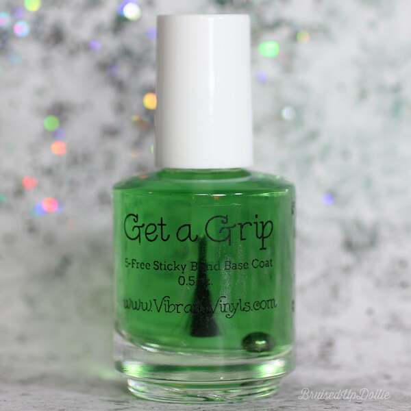 Nail polish swatch / manicure of shade Vibrant Vinyls Get A Grip - Sticky Bond Base Coat