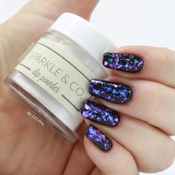 Nail polish swatch / manicure of shade Sparkle and Co. Clear with Flexie Flakes FF6