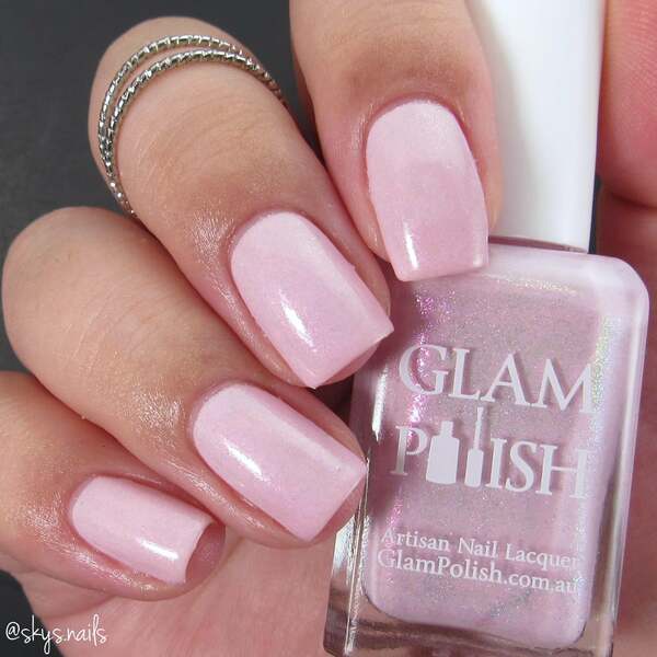 Nail polish swatch / manicure of shade Glam Polish Think Pink