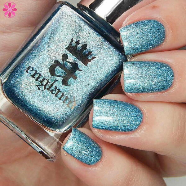 Nail polish swatch / manicure of shade A England Symphony In Blue and Silver