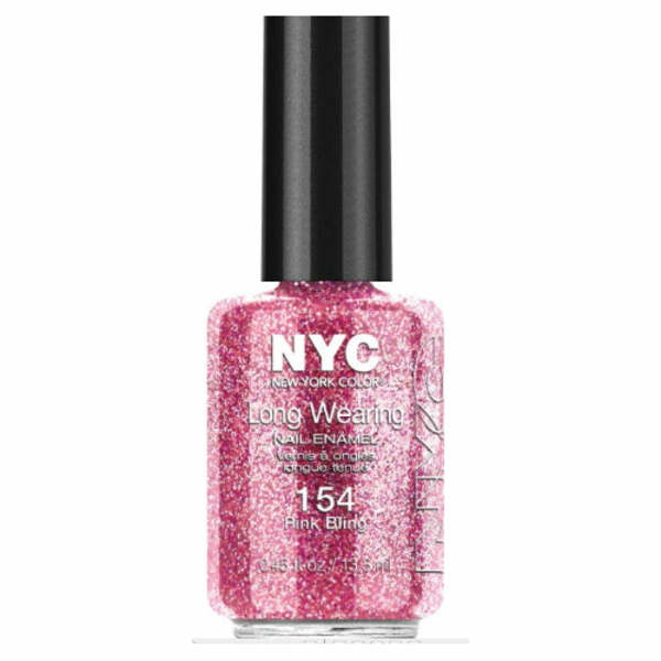 Nail polish swatch / manicure of shade NYC Pink bling