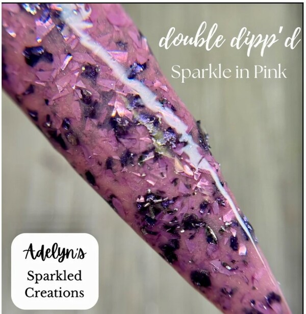 Nail polish swatch / manicure of shade Double Dipp'd Sparkle in Pink