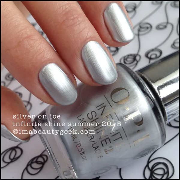 Nail polish swatch / manicure of shade OPI Infinite Shine 2 Silver on Ice